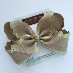 Burlap Bow, burlap and gold large 6" bow, burlap look perfect for Well Dressed Wolf Joy, A King Is Born