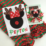 Miss Mouse Bow - Christmas Miss Mouse Bow in red and sparkly green - Darling Little Bow Shop - Darling Little Bow Shop