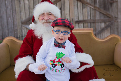 Christmas bodysuit or Shirt for Boys -- Deck The Halls -- cute car hauling home a Christmas Tree, red, green and gold - Darling Little Bow Shop