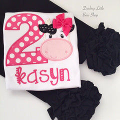 Cow Birthday shirt or bodysuit for girls in hot pink, pink and black