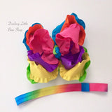Rainbow Ombre bow -- Tye-Dye Ombre -- triple layer ombre bow in rainbow colors -- triple layer ruffle hairbow - Darling Little Bow Shop