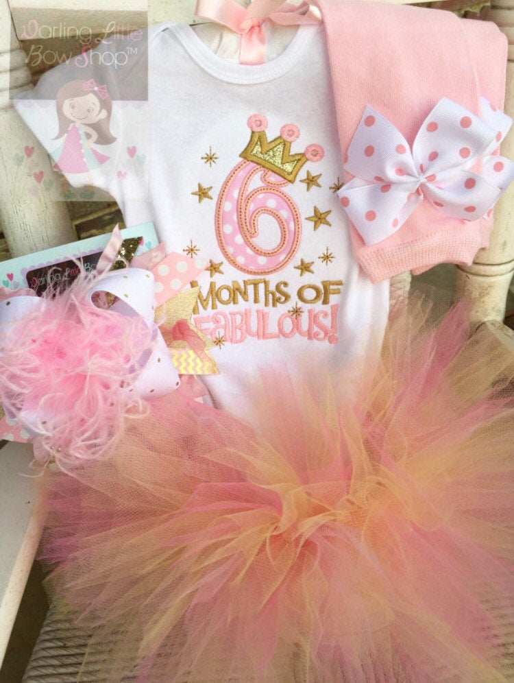 6 Months of Fabulous Pink and Gold Tutu Outfit 3M Short Sleeve