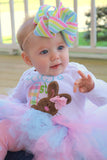 Baby Girl Easter Tutu Outfit, My 1st Easter Bunny Outfit, First Easter Chocolate Bunny bodysuit, leg warmers, bow -- pastel aqua, pink, mint - Darling Little Bow Shop