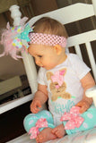 Over The Top Bow - Hippity Hop - beautiful OTT bow with feathers, with our EXCLUSIVE ribbon - pastel aqua, pink, mint and more - Darling Little Bow Shop