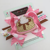 Pancake Hairbow -- Pancakes & Pajamas -- Pancake theme hair bow in pink, molasses tan and gold - Darling Little Bow Shop