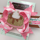 Pancake Hairbow -- Pancakes & Pajamas -- Pancake theme hair bow in pink, molasses tan and gold - Darling Little Bow Shop