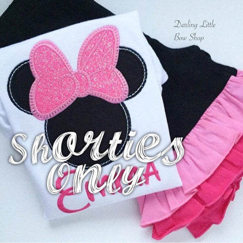 Pink and Black Ruffle Shorties, Ruffle Shorts - Pink Minnies - knit ruffle shorties sizes 12m to girls 10 - Free Shipping - Darling Little Bow Shop