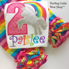 Unicorn Birthday Shirt or Bodysuit, Unicorn Birthday - A Magical Birthday, bright rainbow silver unicorn shirt