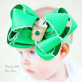 Coffee Hairbow -- Mommy's Favorite -- Latte theme hairbow in green with latte center - Darling Little Bow Shop
