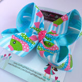 Fish bow -- Rainbow Fish -- blue fish hairbow with optional headband -- light blue, hot pink, lime green - Darling Little Bow Shop