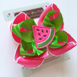 Watermelon bow -- Summertime Sweetness -- pink and apple green polka dots -- Darling Little Bow Shop - Darling Little Bow Shop