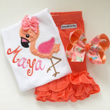 Flamingo shirt, tank top or bodysuit for girls in pink and coral - Darling Little Bow Shop