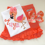 Flamingo hairbow in peach, coral, pink and mint choose 4-5" or 6" bow - Darling Little Bow Shop