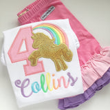 Unicorn Birthday Shirt or Bodysuit - A Magical Birthday with a pastel rainbow and gold unicorn - Darling Little Bow Shop