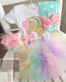 Unicorn Birthday Shirt or Bodysuit - A Magical Birthday with a pastel rainbow and gold unicorn - Darling Little Bow Shop