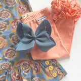 Denim look Bow - denim blue large 6" bow - Darling Little Bow Shop