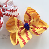Baseball bow, Softball bow, Baseball hairbow - choose your team color for cente - Darling Little Bow Shop