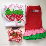 Strawberry Ruffle Shorties, Strawberry Festival Shorties -red, pink and green knit ruffle shorties sizes 6m to girls 10 - Darling Little Bow Shop