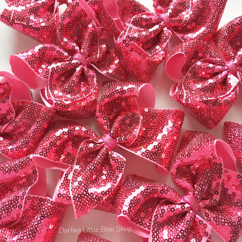 Pink Sequin Bow - absolutely stunning pink hairbow 4-5" or 6-7" - Darling Little Bow Shop