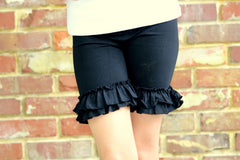 Black Ruffle Shorties, Black Knit Ruffle Shorts