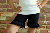 Black Ruffle Shorties, Basic Black Ruffle Shorts - knit ruffle shorties sizes 6m to girls 10 - Darling Little Bow Shop