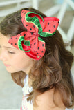 Watermelon bow -- 6-7" Large hairbow with optional headband -- red and green watermelon-- Darling Little Bow Shop - Darling Little Bow Shop