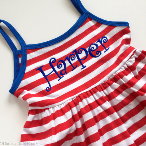 Patriotic Dress for girls in red, white and blue - soft knit dress with sizes 6m to girls 8 - Darling Little Bow Shop
