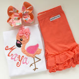 Flamingo shirt, tank top or bodysuit for girls in pink and coral - Darling Little Bow Shop