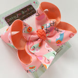 Flamingo hairbow in peach, coral, pink and mint choose 4-5" or 6" bow - Darling Little Bow Shop