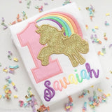 Unicorn Birthday Shirt or Bodysuit - A Magical Birthday with a pastel rainbow and gold unicorn - Darling Little Bow Shop