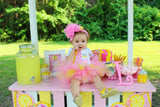 Baby Girl First Birthday Tutu Outfit -- Pink Lemonade -- lemonade birthday outfit in hot pink, pink & yellow mason jar - Darling Little Bow Shop