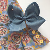 Denim look Bow - denim blue large 6" bow - Darling Little Bow Shop