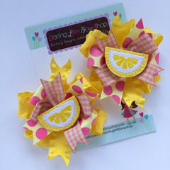 Lemonade hairbows, lemon pigtail bows