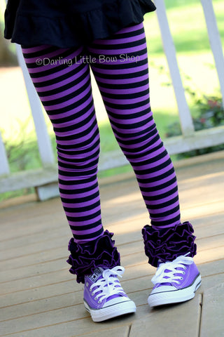 Purple and Black Halloween Ruffle Leggings - Witch Way To The Party - Darling Little Bow Shop