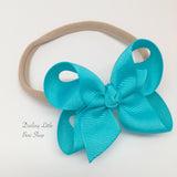 Nylon Bow Headband set of 5 colors, Bows on nude headbands -- CHOOSE bow colors -- basic 3", 4" , 5" or 6" bow with many color choices - Darling Little Bow Shop
