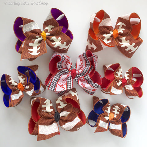 Football bow, football hairbow -- choose your team colors, 4-5" or 6" bow - Darling Little Bow Shop