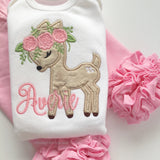 Deer shirt or bodysuit for girls - Sweet Baby Dear - Woodland fuzzy fawn personalized with name - Darling Little Bow Shop