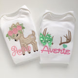 Deer shirt or bodysuit for girls - Sweet Baby Dear - Woodland fuzzy fawn personalized with name - Darling Little Bow Shop
