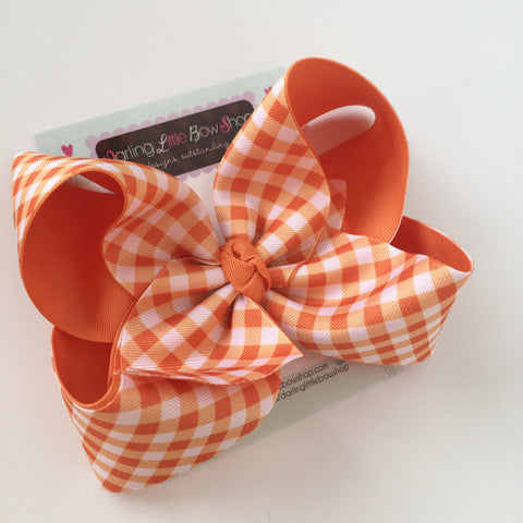 Pumpkin Gingham hairbow - Darling Little Bow Shop