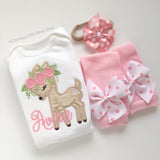 Deer shirt or bodysuit for girls - Sweet Baby Dear - Woodland fuzzy fawn personalized with name - Darling Little Bow Shop