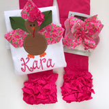 Lily Turkey shirt made to match Lily Pulitzer, pink roses ribbon - Darling Little Bow Shop