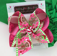 Gingerbread hairbow, Christmas Bow, Pink Christmas Hairbow, Christmas hairbow with gingerbread