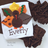 Baby Girl Thanksgiving Bodysuit -- Pretty Little Turkey - Darling Little Bow Shop