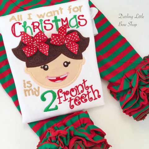 Two Front Teeth shirt  -- All I Want for Christmas is my 2 front teeth shirt for girls - Darling Little Bow Shop