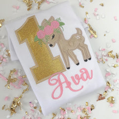 Woodland Deer Birthday Shirt or bodysuit