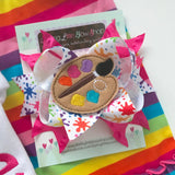 Paint Palette shirt for girls -- Artsy Party -- beautiful rainbow paint palette, hot pink, turquoise, bright green, purple - Darling Little Bow Shop