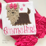 Yorkie shirt or bodysuit for girls -- Puppy Princess -- Yorkie Valentine shirt in pretty pinks with her name - Darling Little Bow Shop