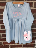 Easter Bunny Dress - blue long sleeve dress in infant and girls sizes - Darling Little Bow Shop