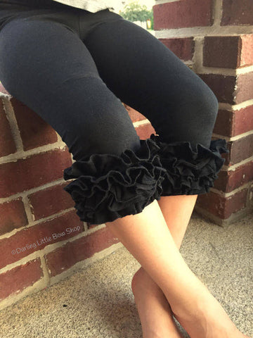 Black Ruffle Capris - knit ruffle capris sizes 6m to girls 8 - Free Shipping - Darling Little Bow Shop