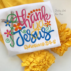 Thank Ya Jesus Shirt or Bodysuit for girls -- Easter cross bodysuit or shirt -- yellow, hot pink, blue, orange